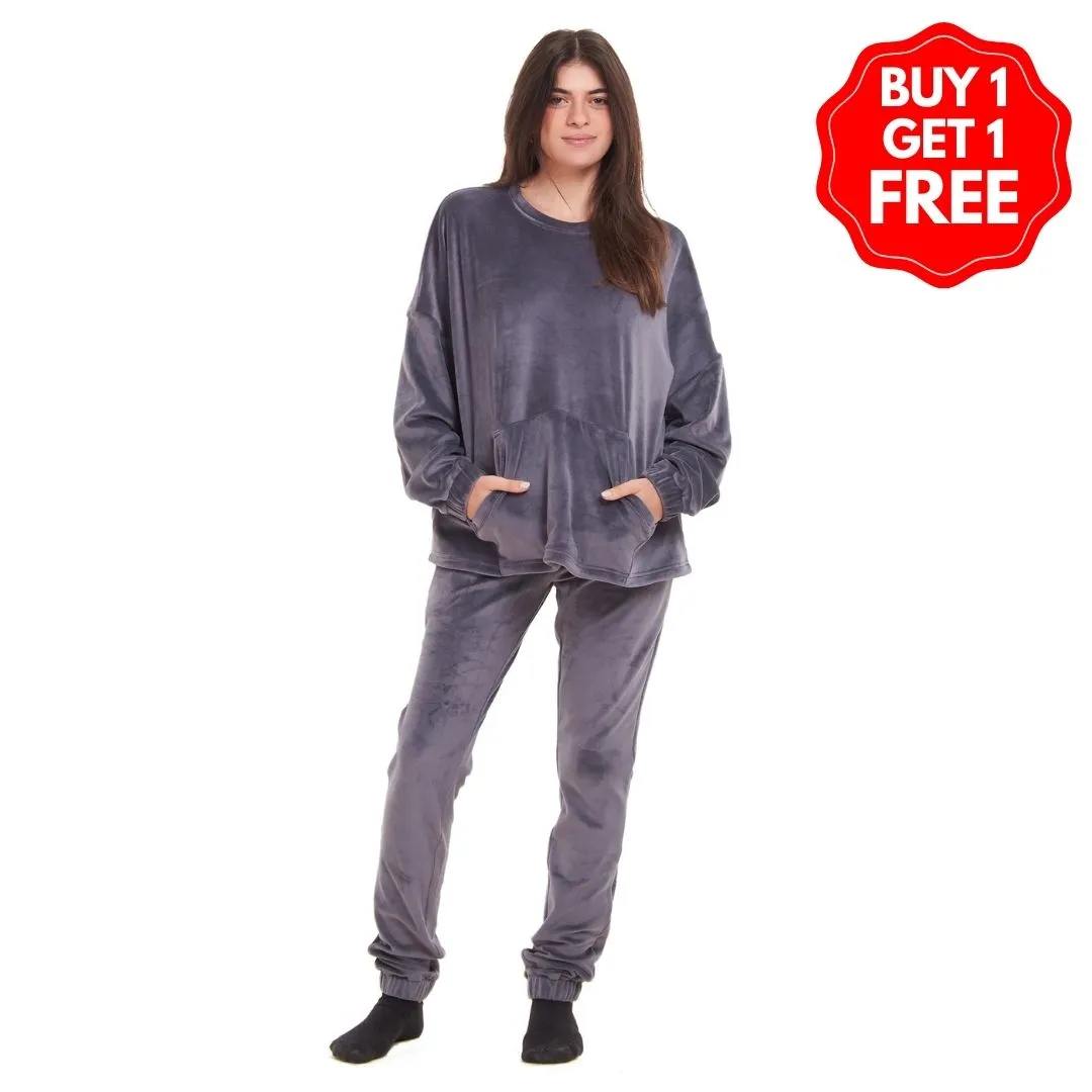 Women Winter Pajama Set Dark Grey Sweatshirt   Pants