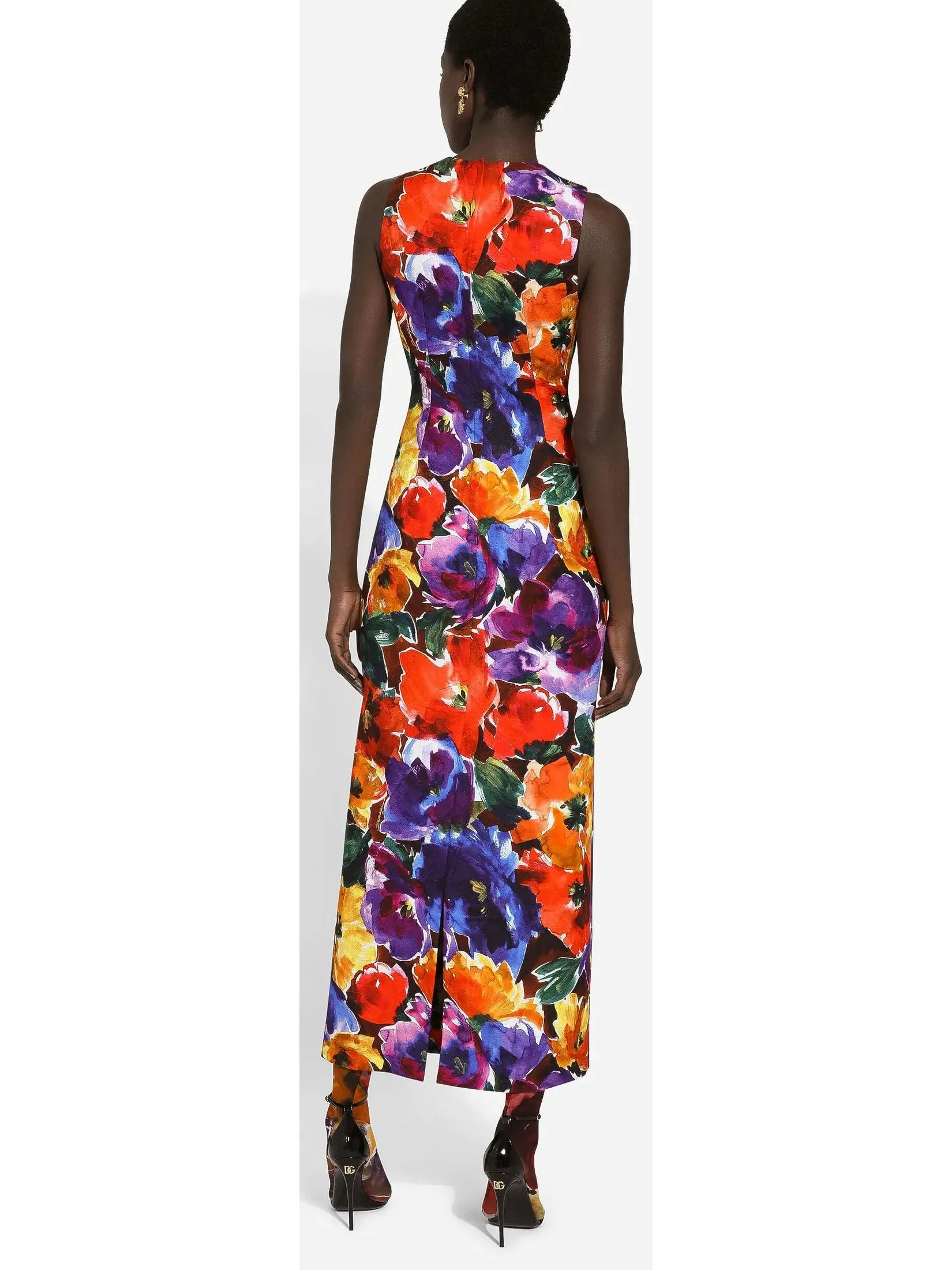 Women’s Abstract Anemone Flower Print Long Brocade Dress